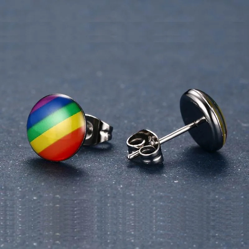 Orecchino a perno colorato arcobaleno di moda per donna uomo gioielli in pizzo gay 316L orecchino in acciaio inossidabile Gioielli all'ingrosso