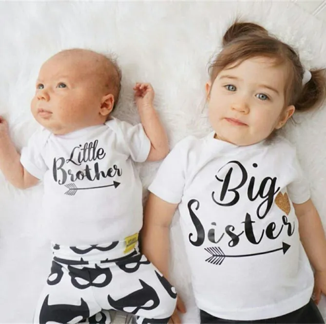 Hot Family Matching Outfits Baby Boys Romper Little Boy Romper Jumpsuit Bodysuit Big Sister T-shirt Sommar Barnkläder Bomull Barnkläder