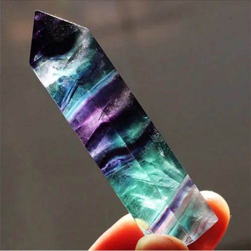 Natural Hexagonal Crystal Quartz Healing Fluorite Wand Stone Purple Green Gem190b