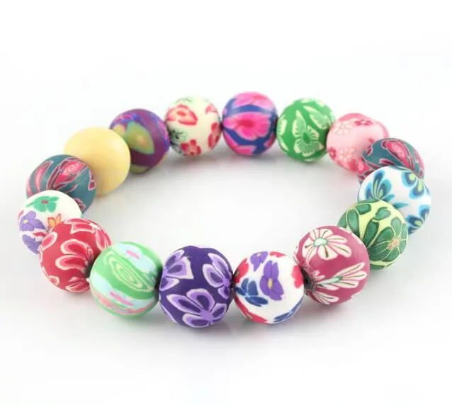 Kids 10mm*18 Beaded Bracelet Fashion Printed polymer clay bracelets Bohemian beaded bracelets Elastic force Clay Bracelets