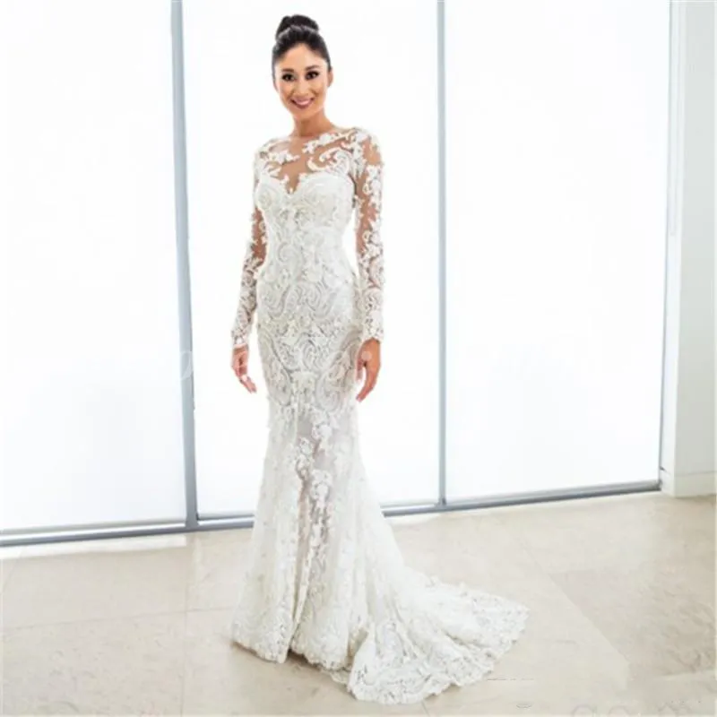 Retro Lace Mermaid Wedding Dresses With Tulle Puffy Overskirt 2017 Spring Summer Long Sleeves Detachable Train Bridal Gowns Vestidos