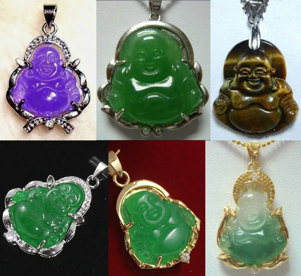 Wholesale cheap 6 color! fine green jade/tiger eye stone bless Happy Buddha/Guanyin pendant