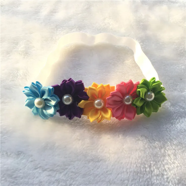 Wspaniała Rainbow Baby Headbands 2017 Satin Flower Girl Head Bands Kolorowe Niemowlę Berbeć Noworodka Mała dziewczynka Urodziny Boże Narodzenie Headpiece