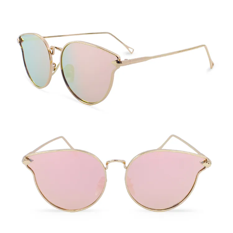 ブランドのサングラス用女性サングラスメタルフレーム猫の目の女性ブランドデザイナーサングラスビンテージゴールドメガネ箱とケース