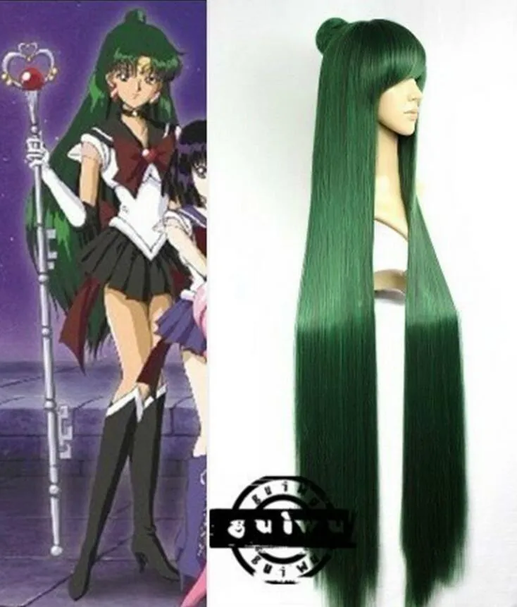 100% Brand New High Quality Fashion Picture full lace wigs>Anime Sailor Moon Sailor Pluto Meiou Setsuna Straight Green Cosplay Wig