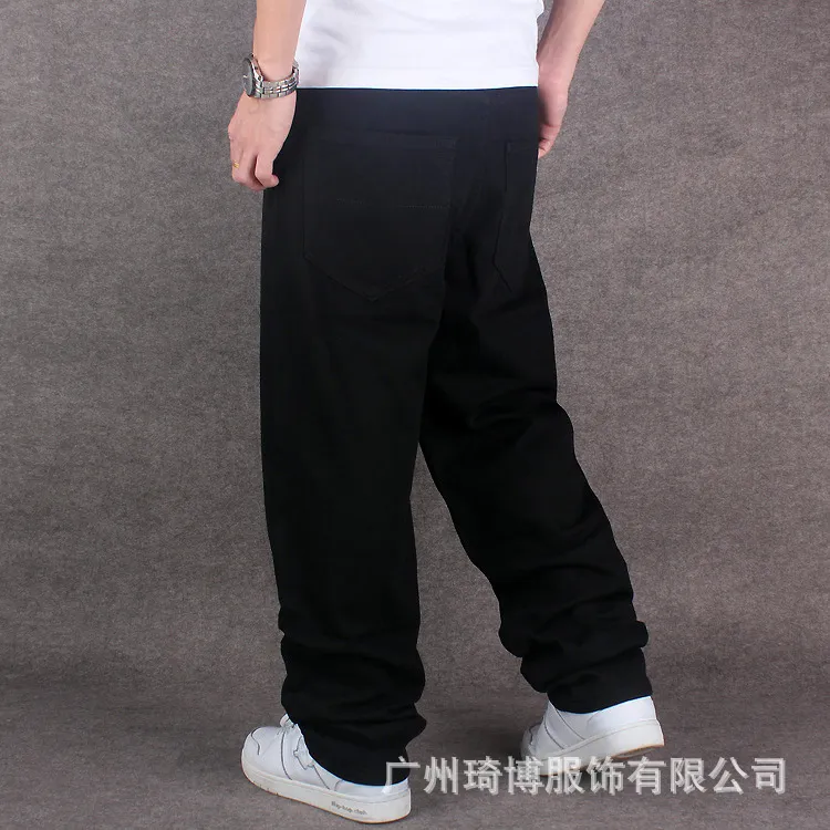 Men's Jeans Wholesale-Mens Pure Black Hiphop Baggy Cotton Denim Men Loose Fit For Street Dancing Wide Leg Pants Plus Size 42 44 461