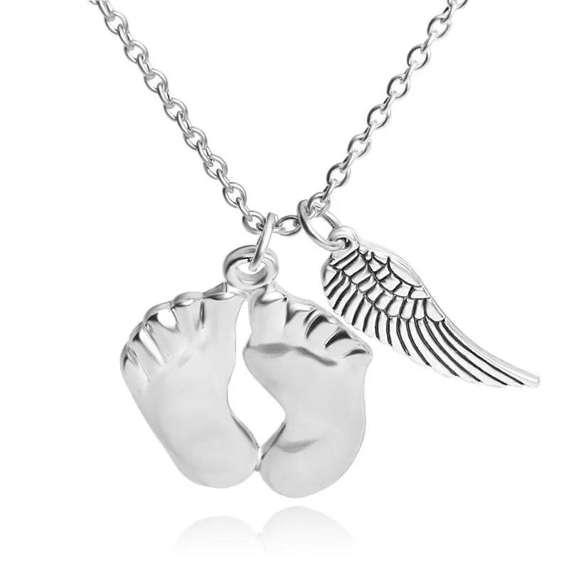 niedliche kleine Füße Winkel Flügel Doppel Anhänger Halsketten 925 Sterling Silber Liebe Baby Halskette beste chrismas Geschenk für Ihr Kind