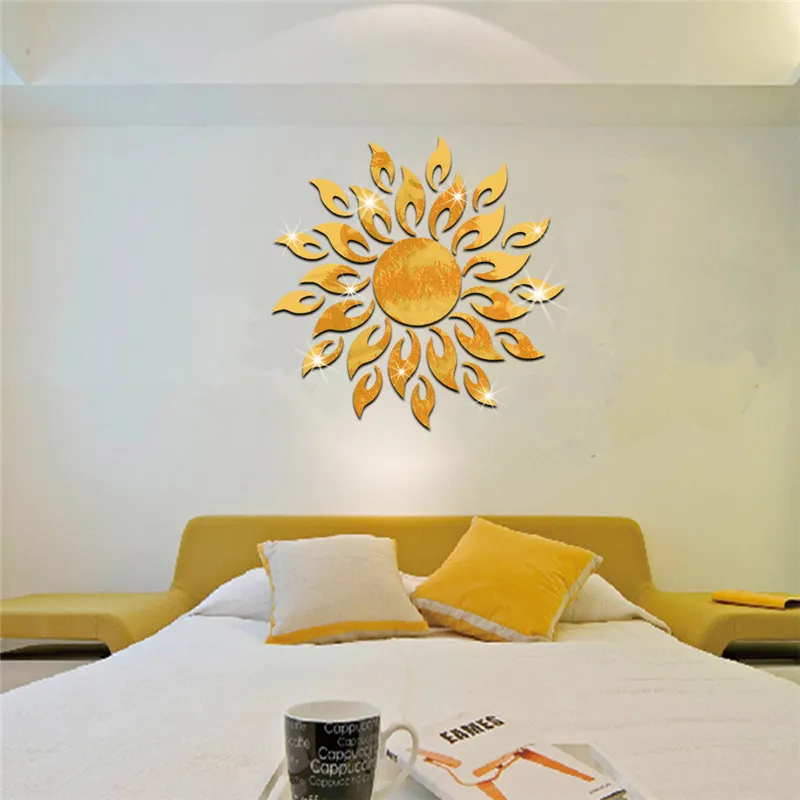 Creative Sun Sunshine Fire Sunflower Muursticker 3D Mirror Effect Art Mural DIY Verwijderbare Decal Stickers Muraux Home Decor