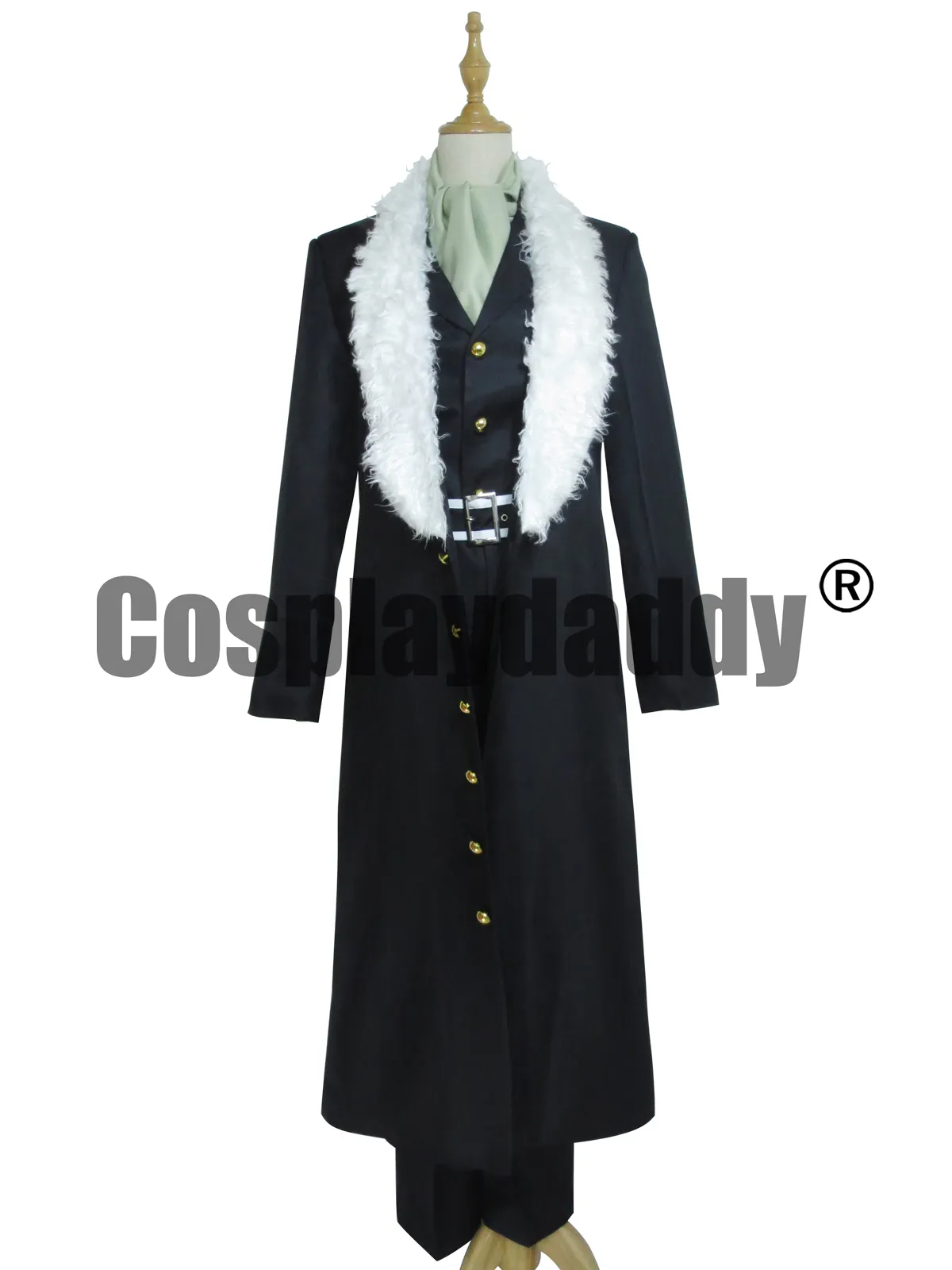 Costume cosplay di un pezzo Sir Cappotto di pelliccia di coccodrillo con collo nero