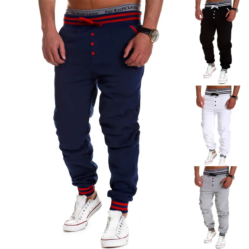 Vente en gros-Hot Fashion Drawstring taille élastique simple boutonnage pantalon de couleur unie Pantalon de survêtement Pantalon