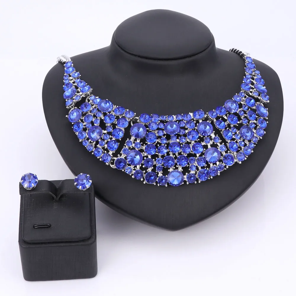 Fashion Crystal Bridal Statement Jewelry Sets Gold Plated Women Gift Party Wedding Prom Necklace Earring Party Dress Accessories