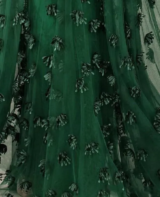 À la mode Zuhair Murad Robes De Soirée 2019 Vert Émeraude Tulle Cap Manches Robes De Soirée Femmes Personnalisé Robe De Bal Formelle Robes De Tapis Rouge