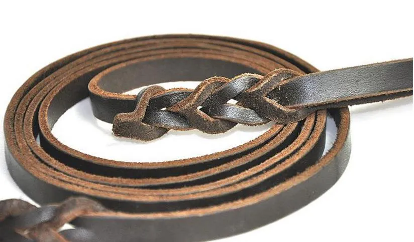 Braided Handmade Genuine Leather Copper Hook Dog Leash Pet Training Leash Walking Lead For Medium Large Dogs