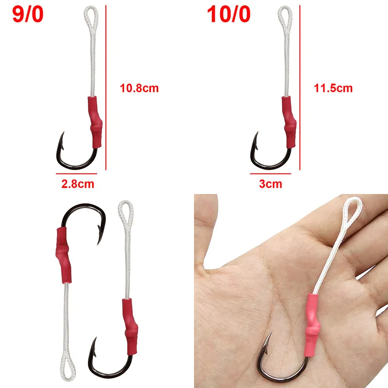 50 stks 10827 Jig Assist Pishing Hooks Jigging Assist Aas Fishing Hook With PE Line Maat 1 / 0-10 / 0