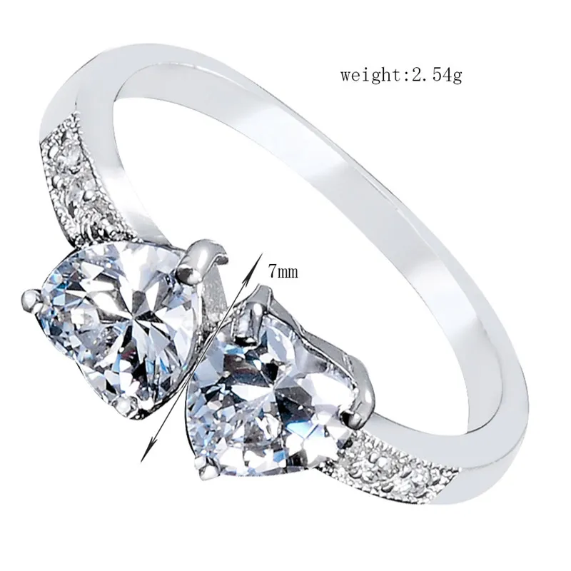 Forever Love Alliance Design Classique Réel 18K Blanc Plaqué CZ Double Entend Promise Anneaux Pour Les Femmes Pour L'Engagement Pour Le Mariage