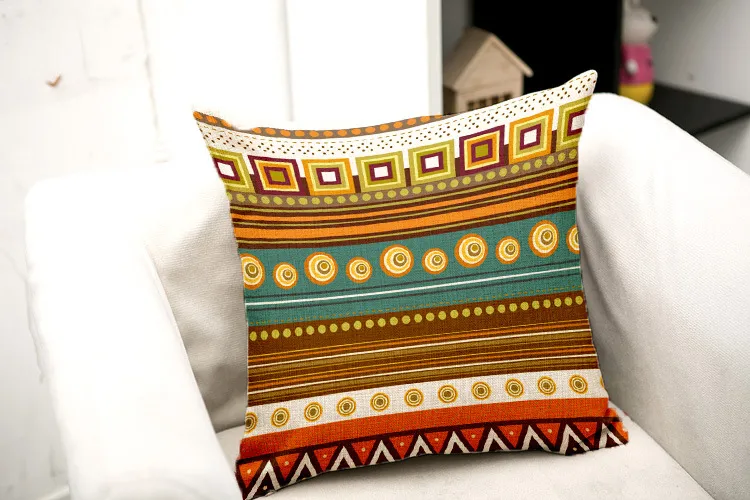 Folk Style Bohemia Cushion Cover Sofa Decorative Throw Pillowcase Fundas Cojines Vintage Linen Cotton Stripes Pillow Cover