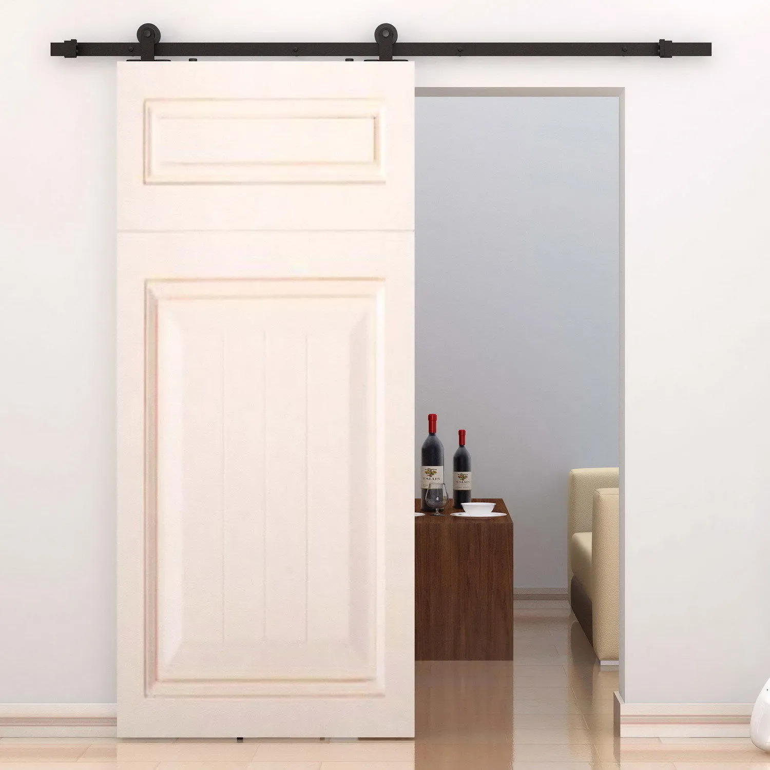 Gratis frakt 4-8.2ft Aero Rustic Steel Black Antique Interior Top Mounted Single Wood Sliding Barn Door Hardware Track Set