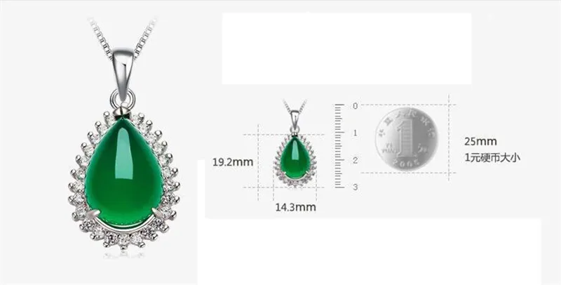 Yhamni Original Natural Green Gem Malay Kamień Wisiorek 925 Sterling Silver Naszyjnik Moda Kryształ Wisiorek Naszyjnik Biżuteria Hurtownie XD276