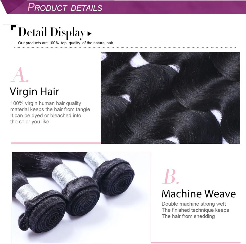 Indian Body Wave Virgin Hair Onverwerkte Indiase Remy Menselijk Haar Weave Golvend 3/4 Bundels 100g / Pcs Goedkope Menselijk Hair Extensions Dubbele WEKS