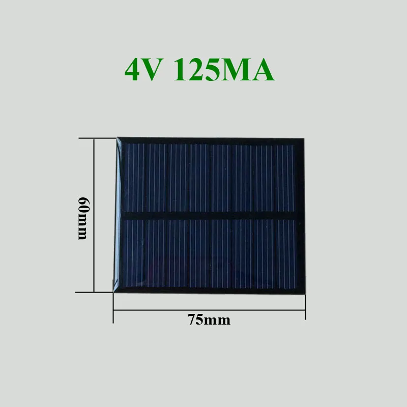 Mały panel słoneczny żywicy epoksydowej 4V 125MA 0,5 W 75 mmx60 mm dla baterii 2,4 V