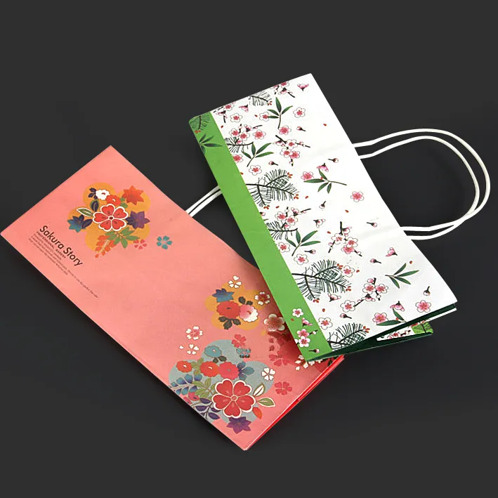 300pcs 29x11.5x13cm flowers vest handles cookie packaging paper bags gift hand bags Supermarket grocery cakes shopping Bag