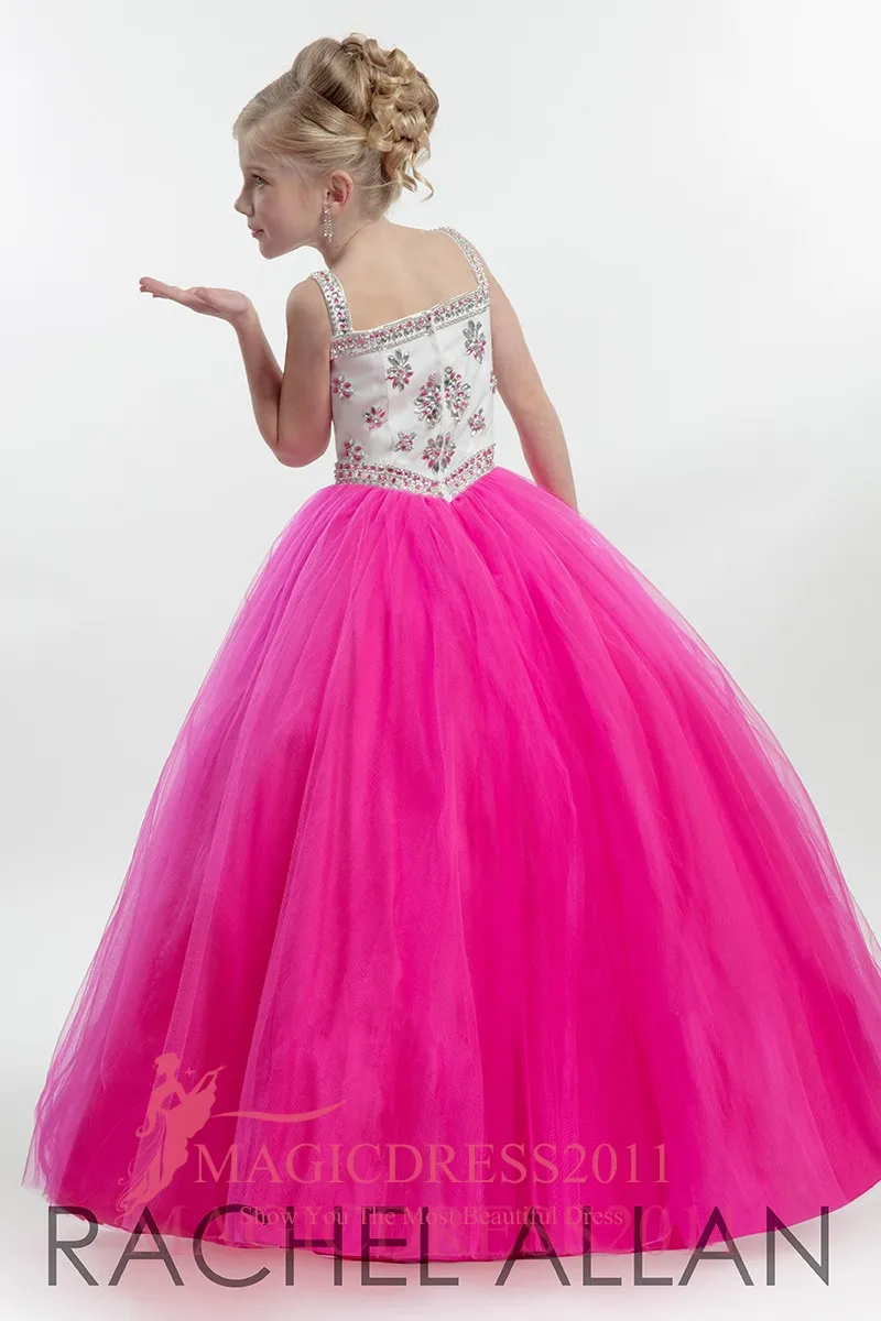 2019 robes de reconstitution historique de Rachel Allan fille robe de bal chérie cristal rose robes de filles de fleur pour mariage longueur de plancher enfants robes formelles