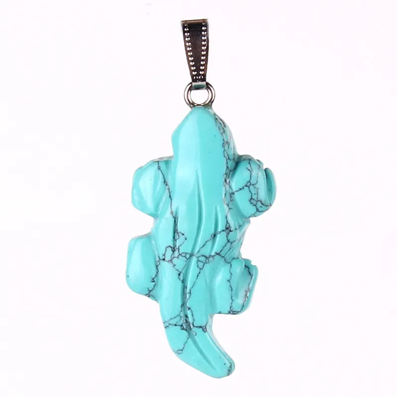 New Design Carving Random Natural Stone Agate Malachite Blue Aventurine Pendulum Swamp Beast Lizard Crocodile Shape Pendants Charms Jewelry