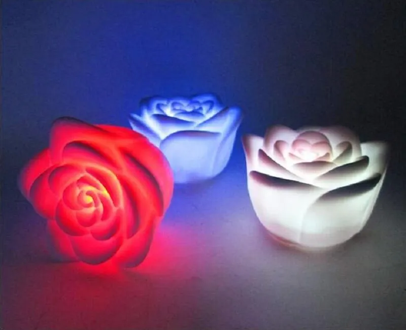 Changeable Couleur LED Rose Fleur Bougies sans fumée roses sans flamme amour lampe Light Up Free Battery Table Décoration de la maison Cadeau ZA1515