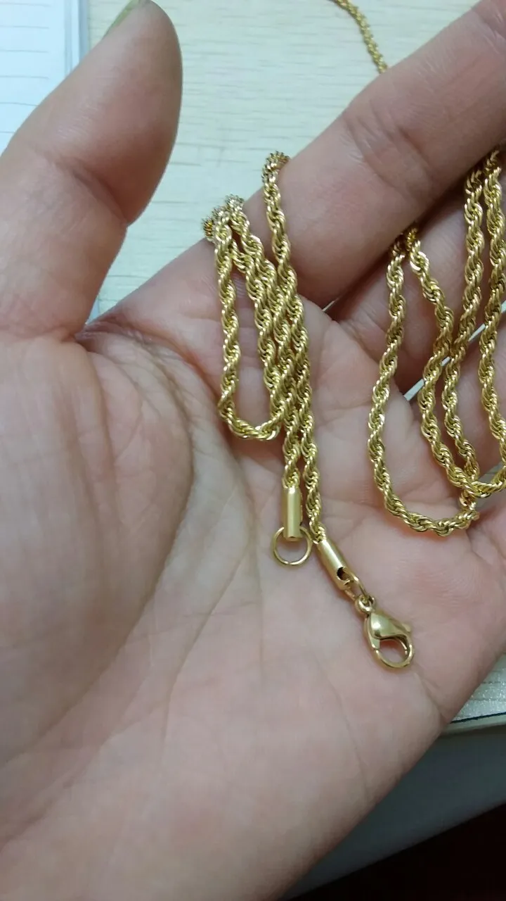 Märke DIY Kedjor Halsband för hängsmycke Män / Kvinnor Smycken Guldfärg Rostfritt stål 3mm Twisted Rope Chain Partihandel