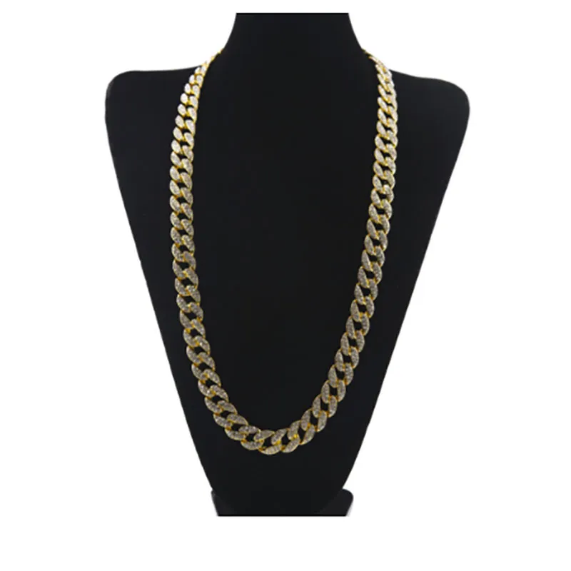 Luxury Mens Hip Hop 18k Gold Plated 15mm 30" Inches Full CZ Iced Out Miami Cuban Curb Link Chain Necklace Bling Bling Fashion Jewelry