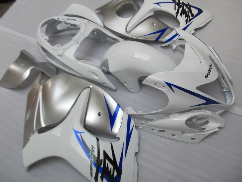 Injektionsform Gratis Anpassa Fairing Kit för Suzuki GSXR1300 08 09 10 11-14 Vit Silver Fairings Set GSXR1300 2008-2014 OT07