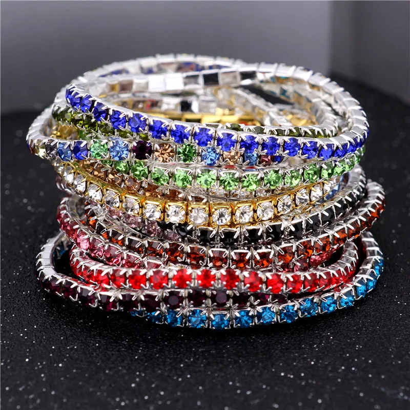 Korean 3.5MM One Row Rhinestones stretch bracelets Crystal iced out Tennis bangle bracelet For women & Ladies Fashion Jewelry in Bulk