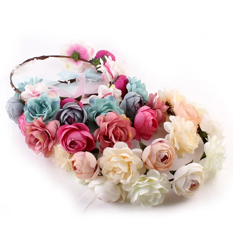 New Bohemia Handmade Flower Crown Wedding Wreath Bridal Headdress Headband Hairband Hair Band Accessories for Women Lady wa3723