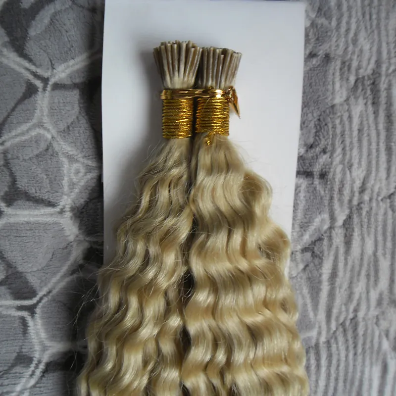 #613 Bleach Blonde hair extensions kinky curly Keratin i tip hair extensions 100g 1g/strand 100s capsules human hair blonde