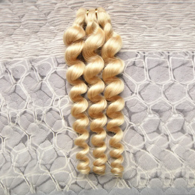 Loose wave human hair extensions Blonde Human Hair Weft 1 bundles NonRemy 100g 613 Bleach Blonde brazilian hair weave bundles dou3664825