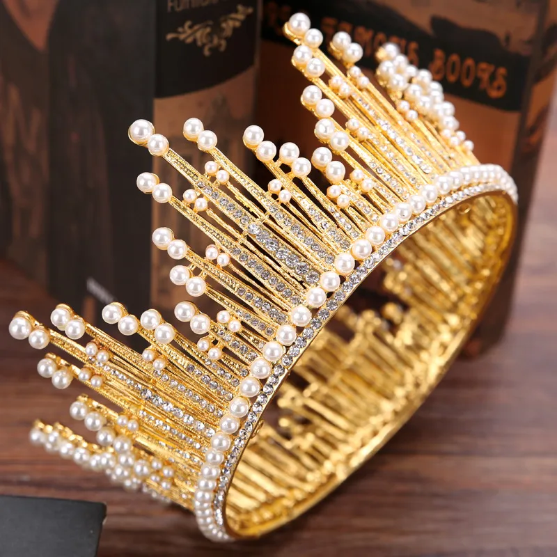 Tiaras ve Taçlar Tam Kraliyetler Rhinestone Gelin Saç Aksesuarları Gelin Başlıkları Düğün Başlık Aksesuarları için Başlıklar 3544444