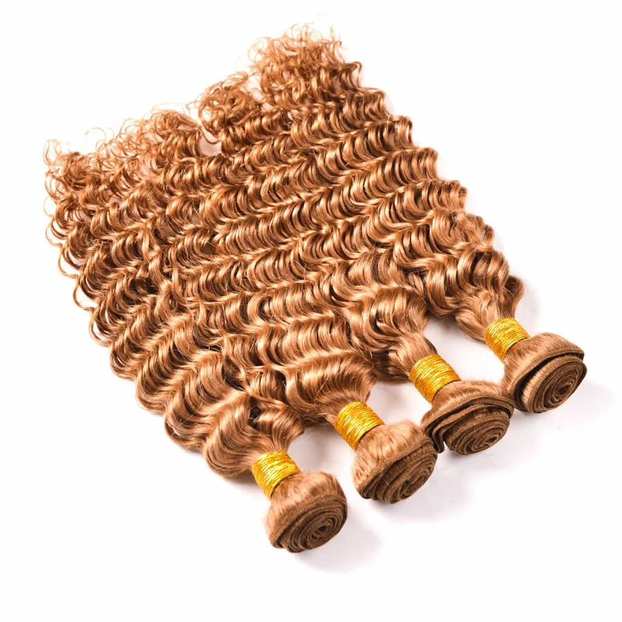 8A Brasilianisches Reines Menschenhaar #27 Honigblond Tiefgewellte Haarverlängerung 3 Stück Webart Lose Lockige Haarbündel