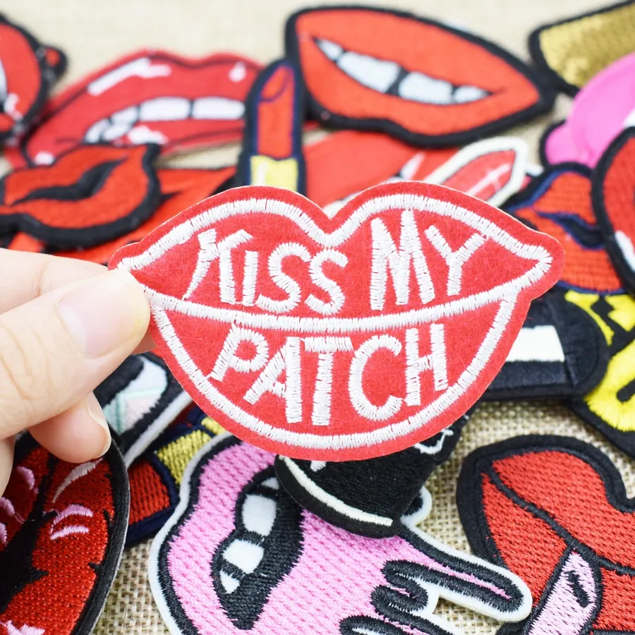 Random Diy Lips kiss teeth patches for clothing iron embroidered kiss patch applique iron on patches sewing accessories badge