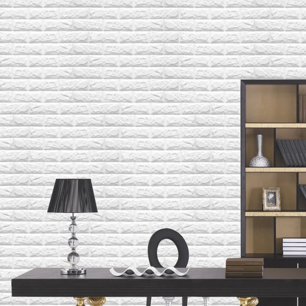 Vit 3D Modern Design Brick Wallpaper Roll Vinyl Wall Covering Wall Paper Living Room Dinning Room Store Bakgrund