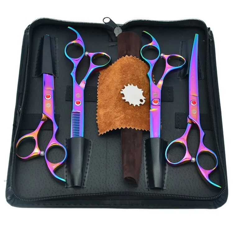 7 0Inch Purple Dragon Cutting Scissors & Thinning Scissors Curved Shears Stainless Steel Pet Scissors for Dog Grooming Tesoura Pup316M