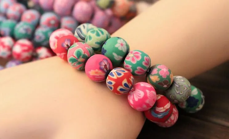 Enfants 10 mm * 18 bracelet perlé Bracelets en argile en polymère imprimé bracelets de perles bohèques bracelets en argile élastique