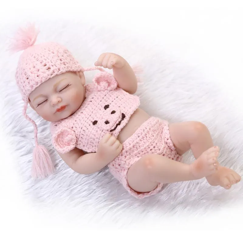 MINI 28CM Full Vinyl Reborn Baby Doll Silicone Lifelike For Kids Brown Eyes Xmas Gift