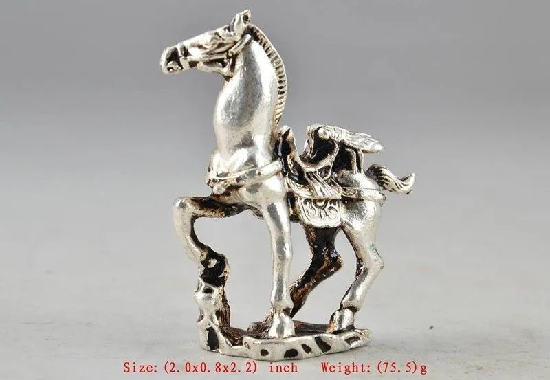 Amulette Tibet Argent Chinois Vieux Travail Manuel Pour Les Collectionneurs Scultura Cheval Statua Décor