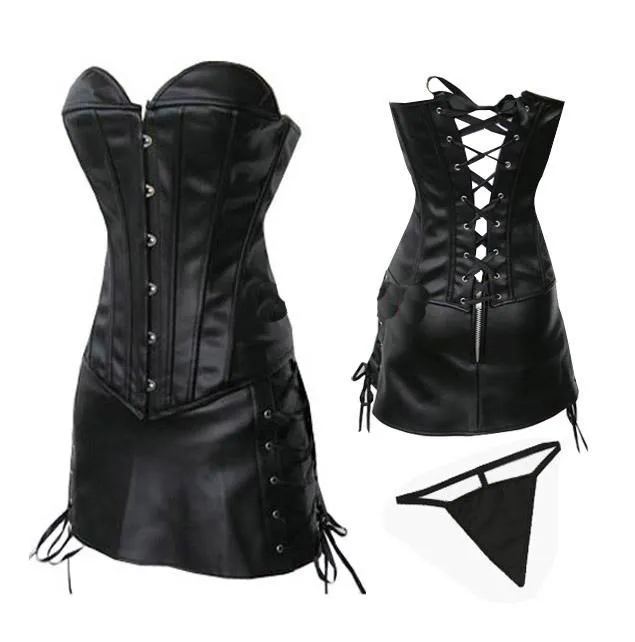 Gran tamaño grande Sexy negro / rojo corsé de las mujeres Gothic Faux Leather Bustier ropa interior de las señoras Shapewear con cordones Overbust corsé vestido