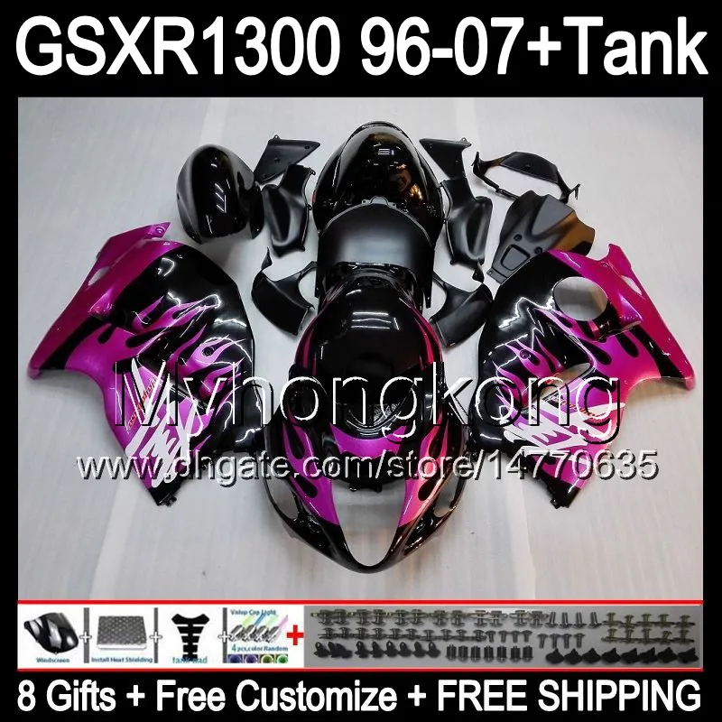 8GIFT VOOR SUZUKI HAYABUSA GSXR1300 96 97 98 99 00 01 13MY12 Pink Flames GSXR 1300 GSX-R1300 GSX R1300 02 03 04 05 06 07 Verkrijgen Glans Zwart