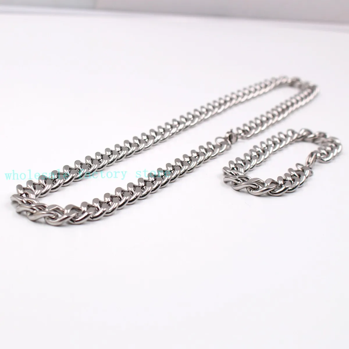 Strong Jewelry 10mm/15mm Silver Heavy Link Cuban Curb Chain Necklace Bracelet Stainless Steel Jewelry Set with Lobster Clasp