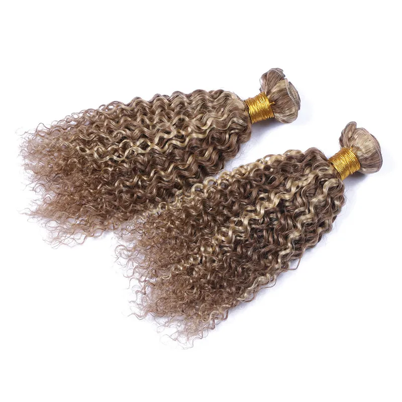 Mixed Realce Cor Castanho Claro Loiro Humano Pacotes Cabelo Kinky Curly Piano 8/613 Mix Virgem Cor do Brasil Extensões de cabelo humano