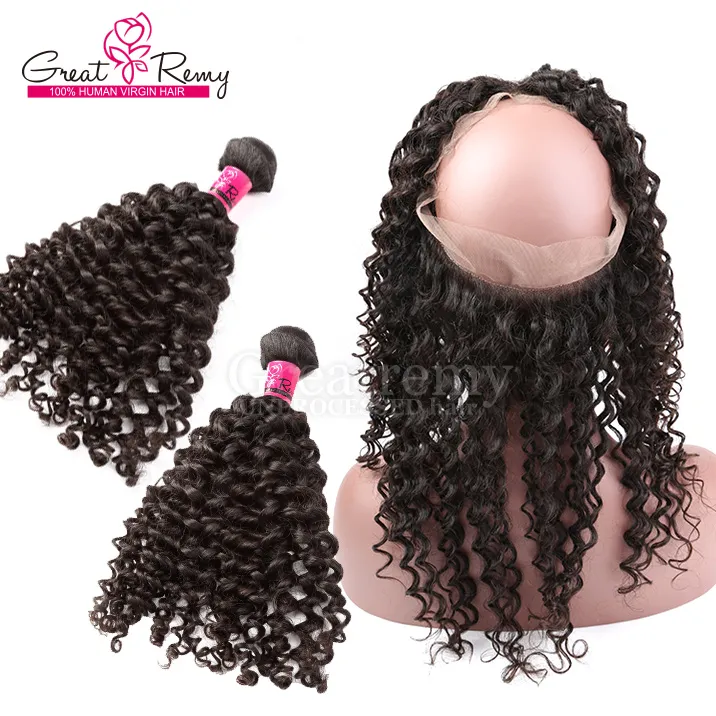 cheveux brésiliens faisceaux avec 360 dentelle frontale fermeture 2242 profond bouclés ondulés milieu libre 3 partie pleine dentelle perruque de cheveux greatremy vierge cheveux