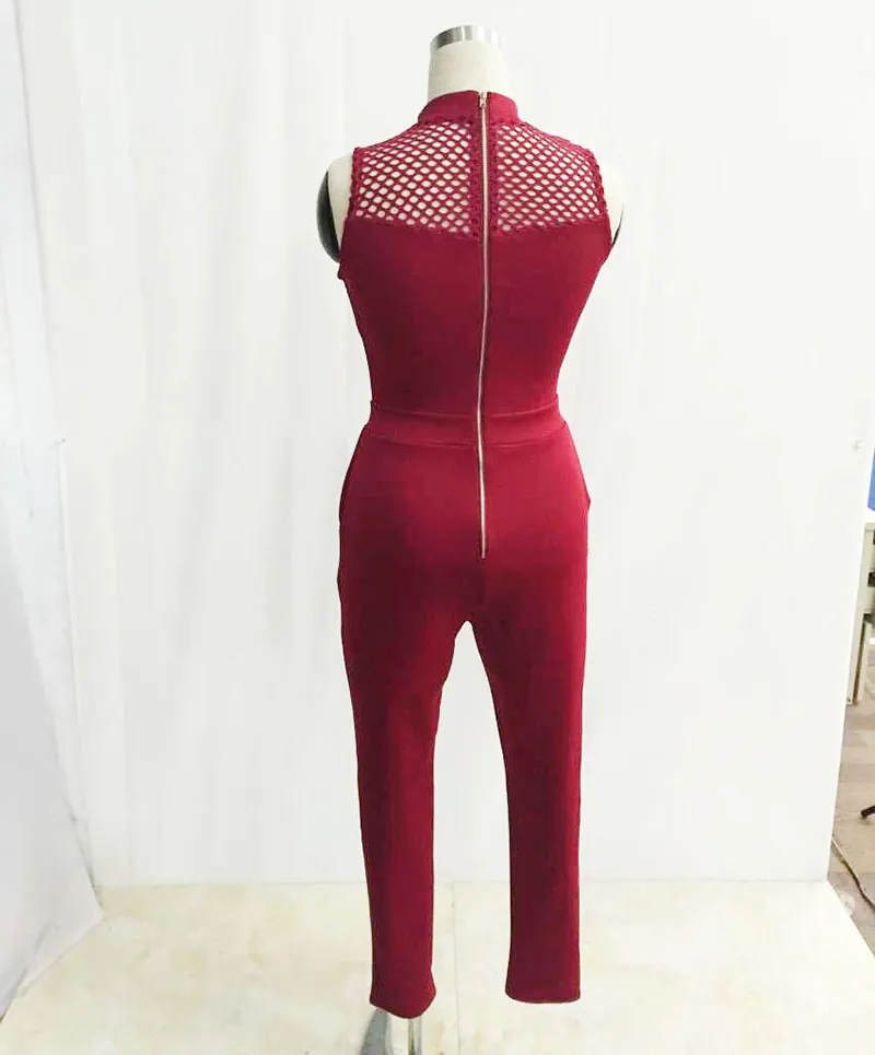 Black Color Ladies HL Bandage Jumpsuit Hollow Out Full Length Sexy Wing ...