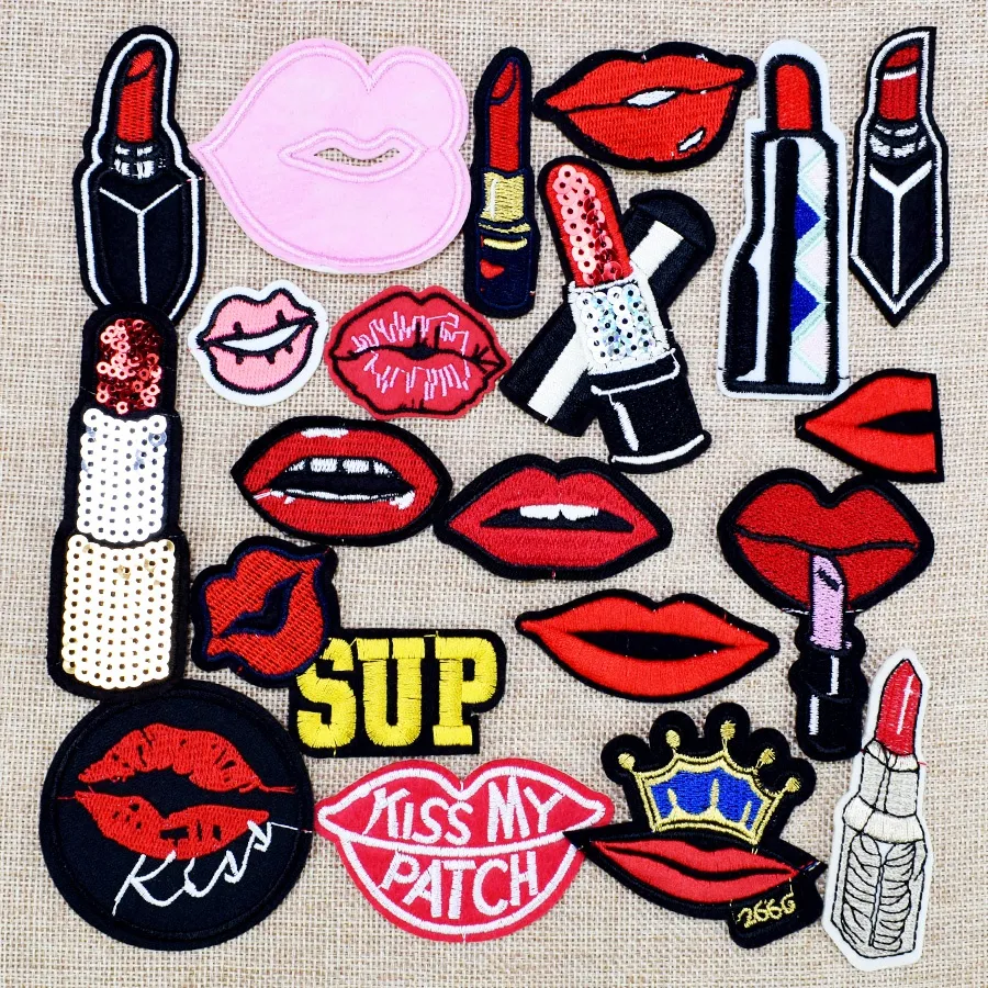 Random Diy Lips kiss teeth patches for clothing iron embroidered kiss patch applique iron on patches sewing accessories badge